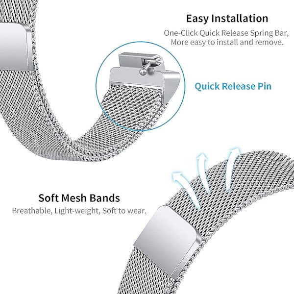 2-pak remme kompatibel med Fitbit Inspire 2/ Inspire Hr/inspire, rustfrit stål metal mesh loop armbåndsurrem udskiftning til Fitbit Inspire F