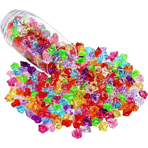 180-190 st Premium Flerfärgade Falska Krossade Isbitar Plastpärlor Juveler Akryl Isbitar Kristaller Skatt Falska Diamanter Plast Isbitar för Barn