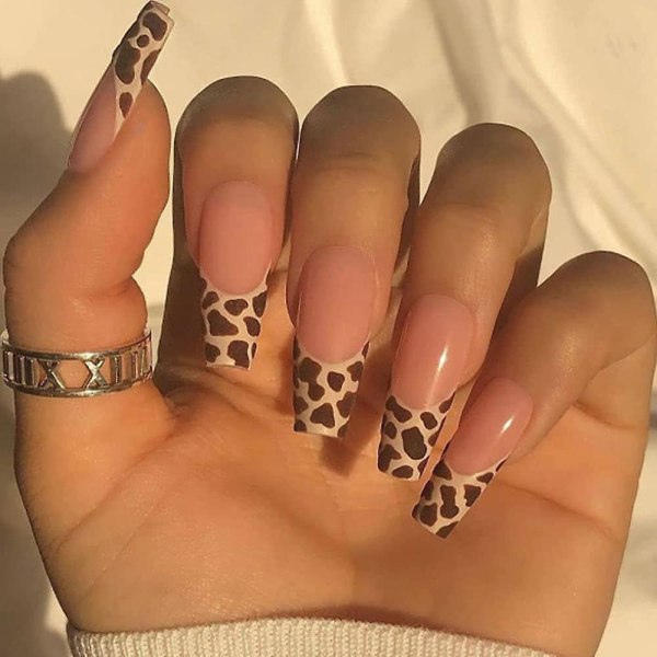 24 stk Leopard Print Lange Ballerina Falske Negler