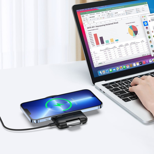 15w Max hurtig trådløs oplader med foldestander kompatibel med Huawei Samsung Xiaomi Iphone og Airpods, sort