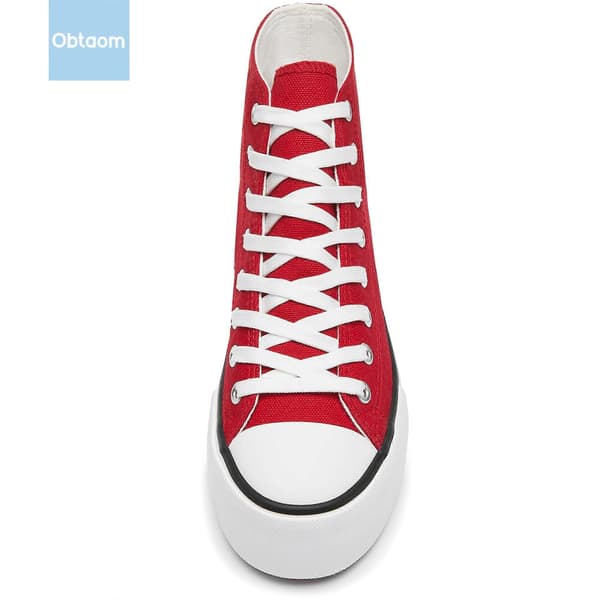 Platform High Top Canvas Sko til kvinder Behagelige Platform Hi Top Canvas Mode Sneakers til kvinder Søde Mid Calf Canvas red EU44