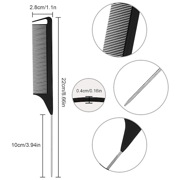 6 stk. Hårdelingskamme Rustfrit Stål Pintail Kam Rat Tail Kam Tease Kamme Til Hårklipning Frisør Styling