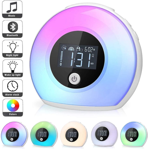 Nattlampa med Bluetooth-högtalare, dimbar stämningsbelysning med LCD-display / smart väckarklocka, 4 ljusstyrkor