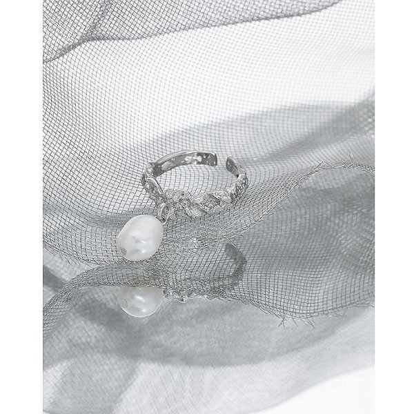 925 Sterling Silver, pärlring, oregelbundna justerbara smycken för kvinnor
