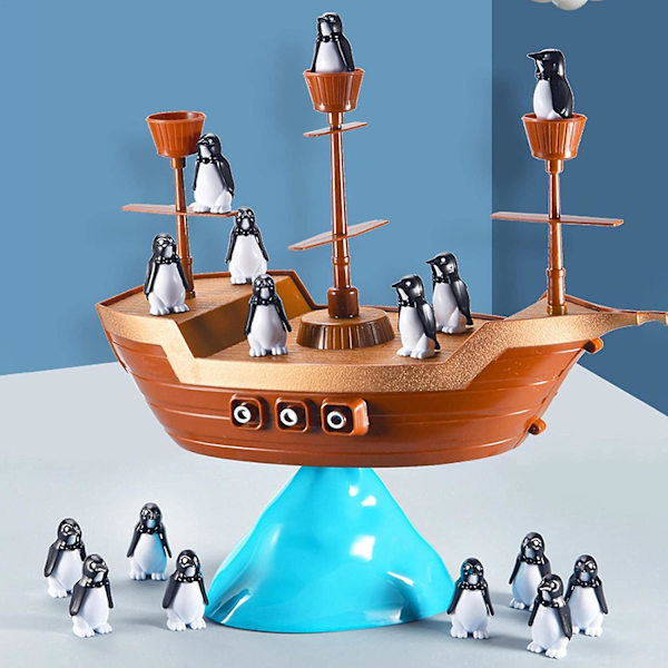 2 stk balanseringsleke - Piratskip pingvin balanse spill for barn - Multifunksjonelt piratskip leketøy forbedre forholdet med F