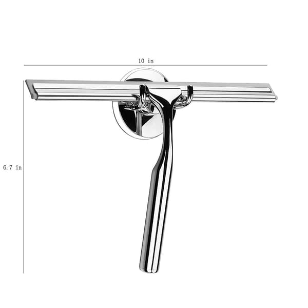 Badeværelses Bruser Squeegee Klar Glasvægsrenser Bad Rustfrit Stål Med Sugning Opbevaringskrog - 10\", Krom