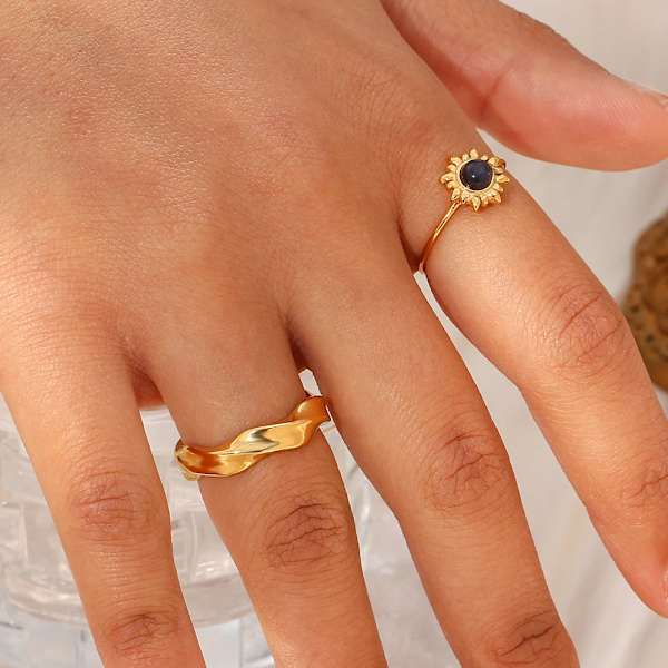 Ebelle Rostfria ringar för kvinnor Basic Style Minimalistisk Vattenvåg Twist Dagliga smycken presenter Gold 52
