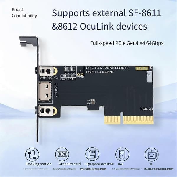 PCIe 4.0 X4 - Oculink SFF8611/8612 -sovitinkortti PCIE 4.0 SSD U.2 OCUlink -sovitinkortti PC-tarvikkeet