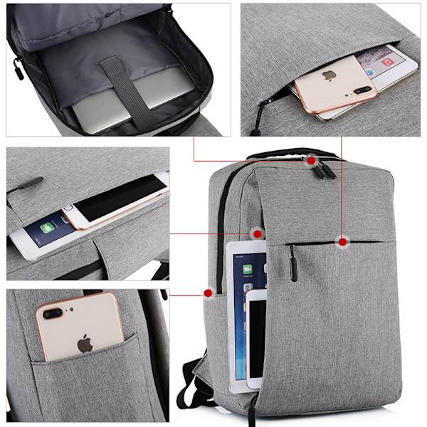 15,6-tums laptopryggsäck för män, nylon skolryggsäck med USB-laddning, vattenavvisande gray 33X16X47CM 1377