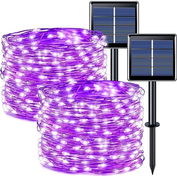 2-pakning lilla solcellelys, 39,4 fot 100 LED solcellelys Utendørs Vanntett 8 Modi Solar Fairy Lights for Halloween juletre desember