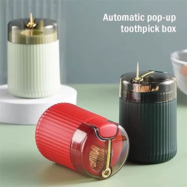 2Pack Pop-up Automatisk Tandpetare Dispenser, Automatisk Plasthållare Tandpetare Förvaringslåda Tandpetare Canister för hemköket