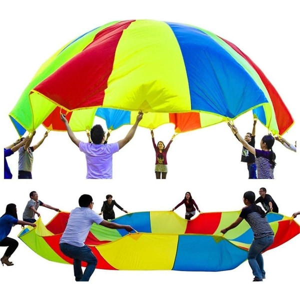Børnebørn Sportsudvikling Leg Regnbueparaply faldskærm med 8 håndtag til børn Teltleg, udendørs indendørs familiemotion