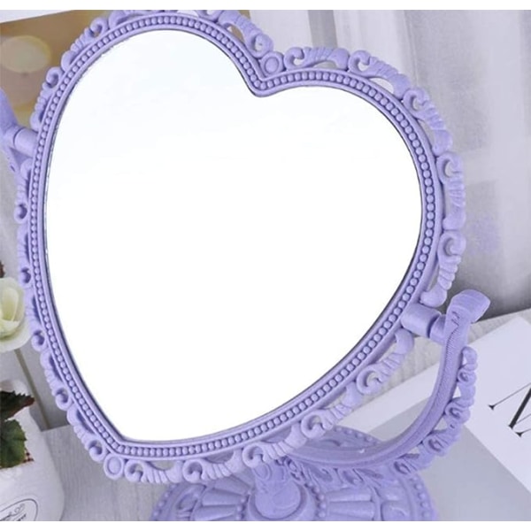 1 PC Skrivbordsspegel i europeisk stil Söt hjärta- Spegel Dubbelsidig HD-förstoringsspegel Vridbar Portabel Princess Spegel Resespegel i sovrummet