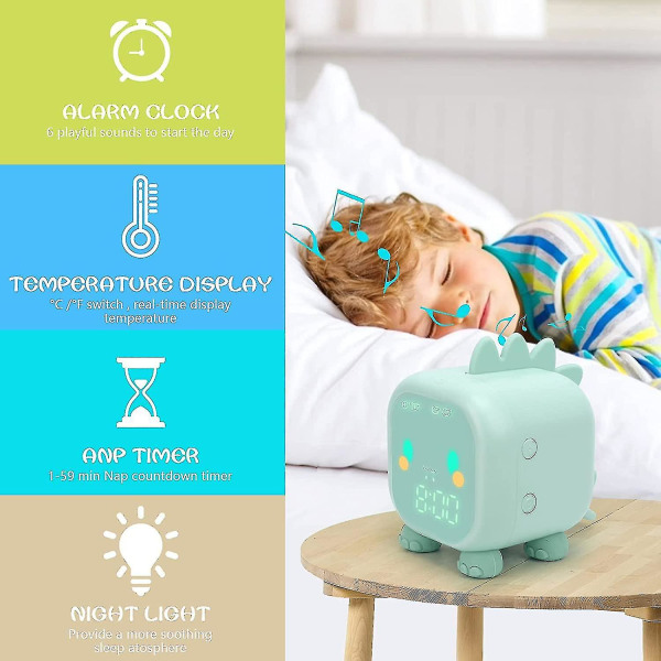 Väckarklocka för barn, digital väckarklocka för barnrummet, väckningsljus med USB väckarklocka (grön)