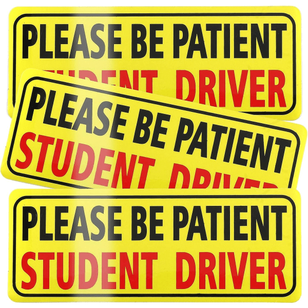 4 kpl automagneetteja, olkaa kärsivällisiä opiskelijakuljettajia, turvallisuusvaroitus uusille kuljettajille -tarrat, magneettisia heijastavia aloittelijoita B