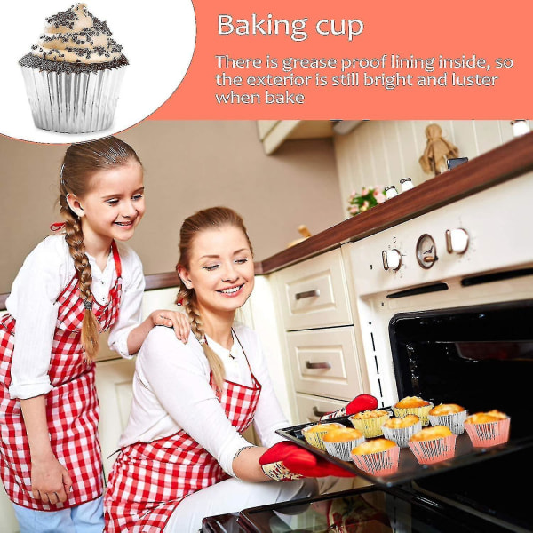 300 kpl Alumiinifolio Cupcake-vuorat Muffin-kääreet Alumiini Leivontakuppit Muffin-paperikotelot, Kulta, Hopea, Ruusukulta