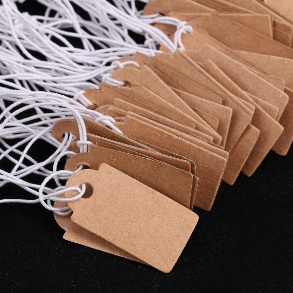 300 ark etiketter med elastisk hengesnor, prislapper, blanke, skrivbare prislapper, displaylapper