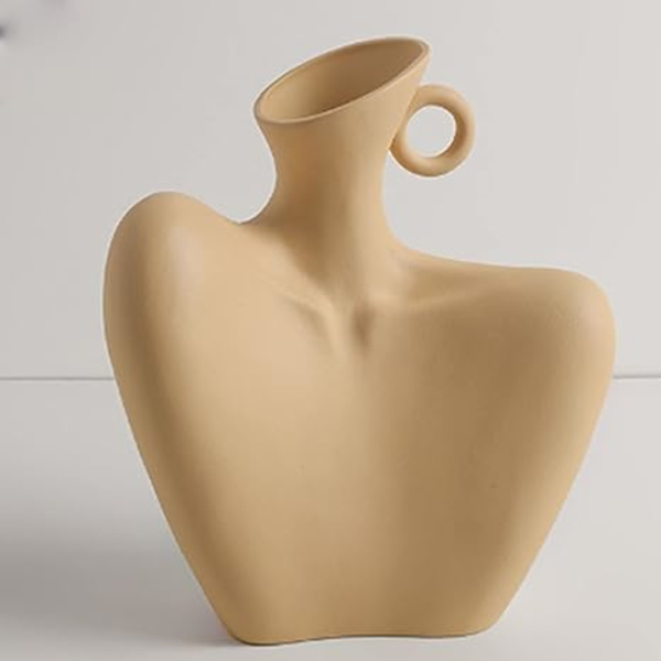 Kvinnelig kropp vase keramikk statue blomster vase vase hvit moderne hode planter potte for hage stue hjem bord kunst statue dekor(Farge: Siv, Størrelse:A