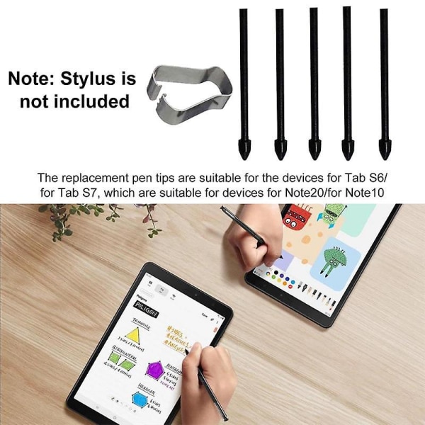 5 stk. Stylus-spissutskiftning Stylus Touch Pen Tip Substite Nib Galaxy Note20/note10/tab S6/tab S Black
