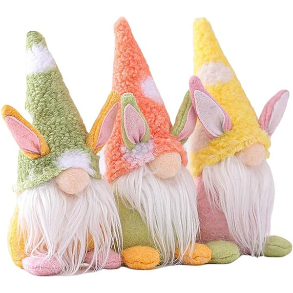 Påskkanin-tomtar, örontomtar, irländska leprechauns, svenska tomtar, nordiska älvor, figuriner, vårdekorationer för hemmet, 3-pack