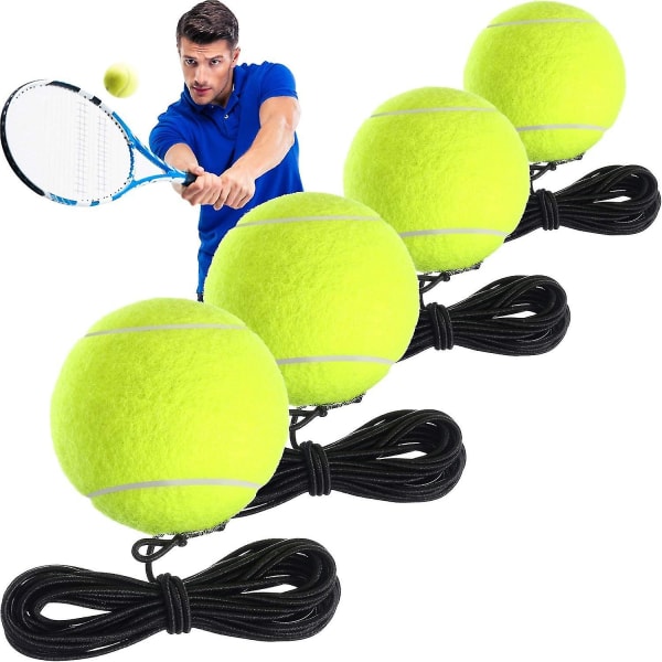 4 pakker tennis treningsball med streng Tennis trener baller Selvtrening trener verktøy Tennisball treningsutstyr for Tennis trener praksis Ex