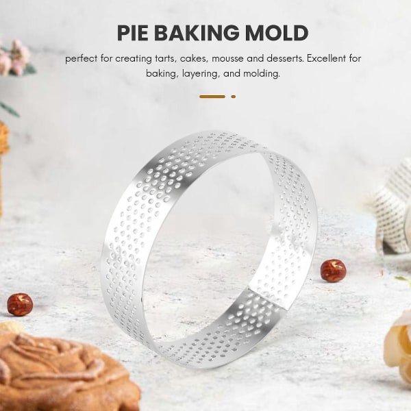 10 kpl Pyöreitä Tarttirenkaita Reikillä Ruostumattomasta Teräksestä Hedelmäpiirakat Quiche-kakku Muottisetti Bak