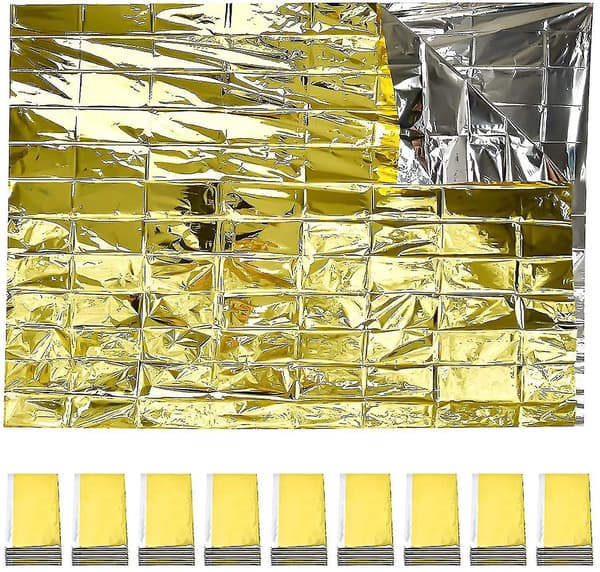 10 stk. Nødtæppe Foldbart Guld 210x160cm Sølv + Guld--