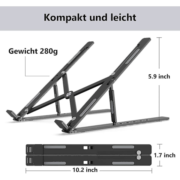 Laptopstativ, 6 vinklar justerbart ventilerat aluminium laptopstativ, ergonomiskt hopfällbart knä