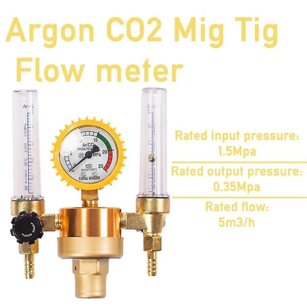 Argon Co2 Trykreduktionsventil Mig Tig Flow Meter Kontrolventil Svejsegasregulator Dobbelt Rør Bubbl