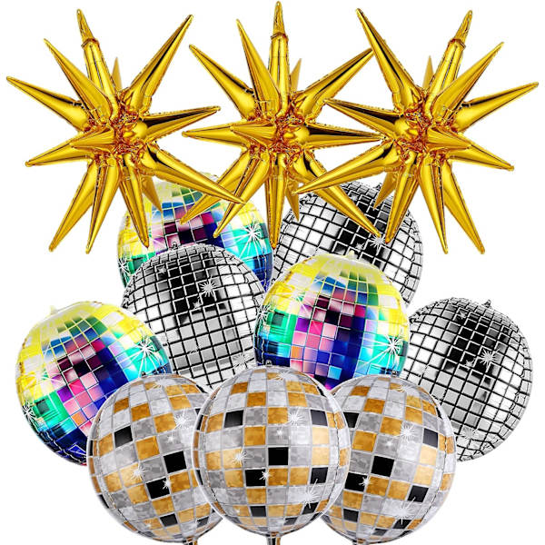 12 stk Disco Ball Ballonger, Store Eksplosjonsstjerne Aluminiumsfolie Ballonger Disco Mylar Folie Ballonger for 70-tallet 80-tallet Disco Temafest Bursdagsfest Far