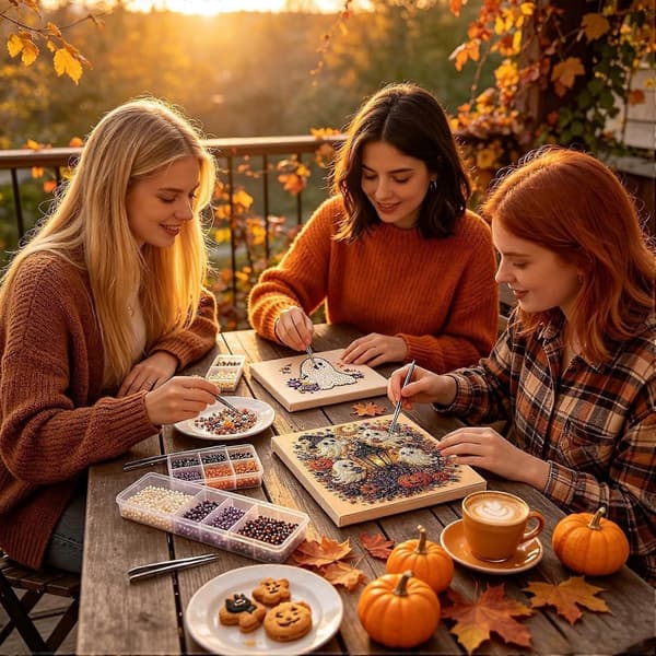 Halloween Spøgelse Perlekunst DIY-sæt, Spooky Sød 3D Diamantmaleri Håndværk til Voksne, DIY Efterår Hjemmeindretning Vægkunst, Halloween Spøgelse Perlemaleri Sæt E