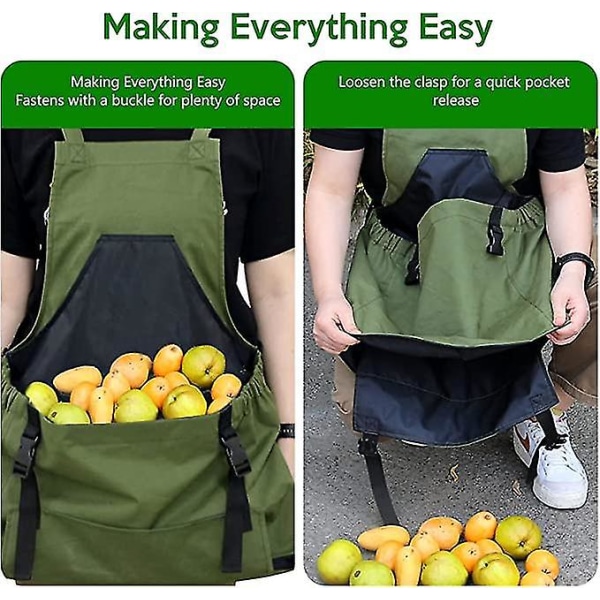 Fruktplukking Hageforkle Harvest Bag Canvas Forkle Lomme Harvest Bag med stor kapasitet Hageforkle med hurtigutløserlommer