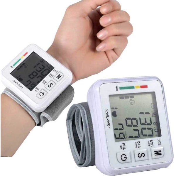 Automatisk blodtrykksmåler med bærbar veske med uregelmessig hjerterytme og justerbar håndleddsmansjett