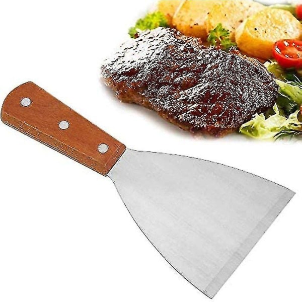 Grillspatel i rustfritt stål med treskaft for griller