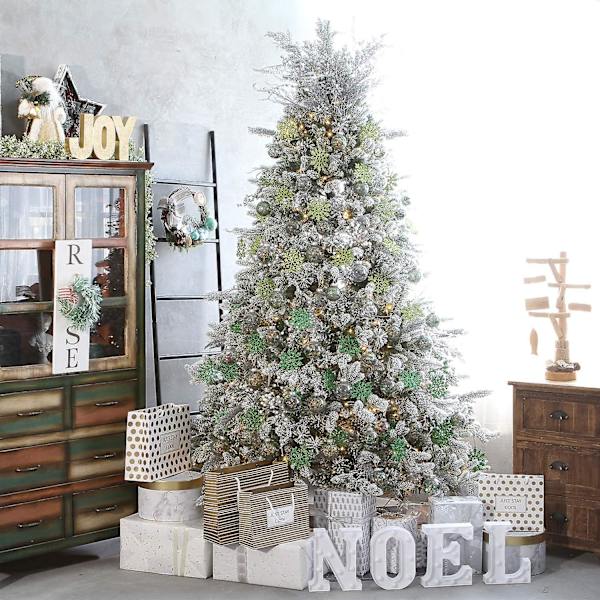 Plastjulkulor med glitter i snöflingform, julgransdekorationer, 10 cm, set om 36, lime