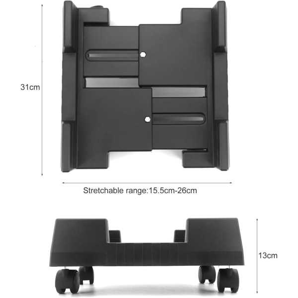 Stativ for datamaskin, justerbar PC-stativholder med rullende hjul, justerbar mobil CPU-stativ for gulvteppe, spill-PC-kabinett, passer Hom