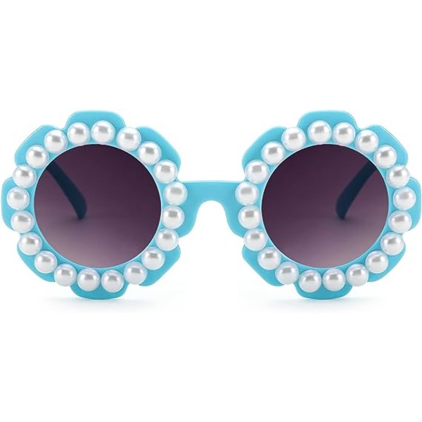 Round Flower Pearl Sunglasses Girls Flower Glasses Cute Outdoor Eyewear for Kids B4117