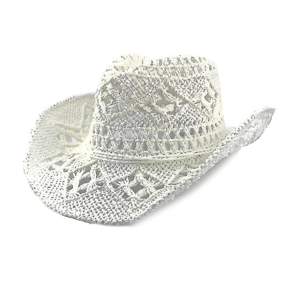 Ulkoilu Miesten Naisten Länsi-Cowboy-hatut Käsin kudottu olkihattu Hengittävä WHITE