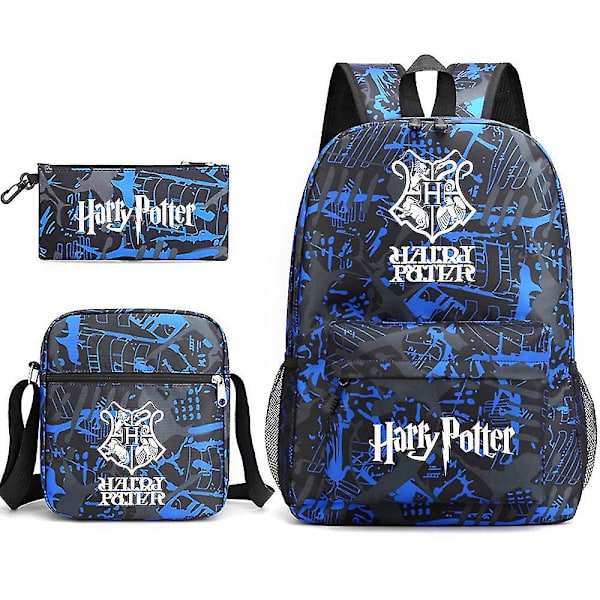 3 stk/sett Harry Potter Ryggsekk for jenter gutter Skulderpose Blyantvesker Trykte Uformelle Skolesekk Utendørs Gave H09