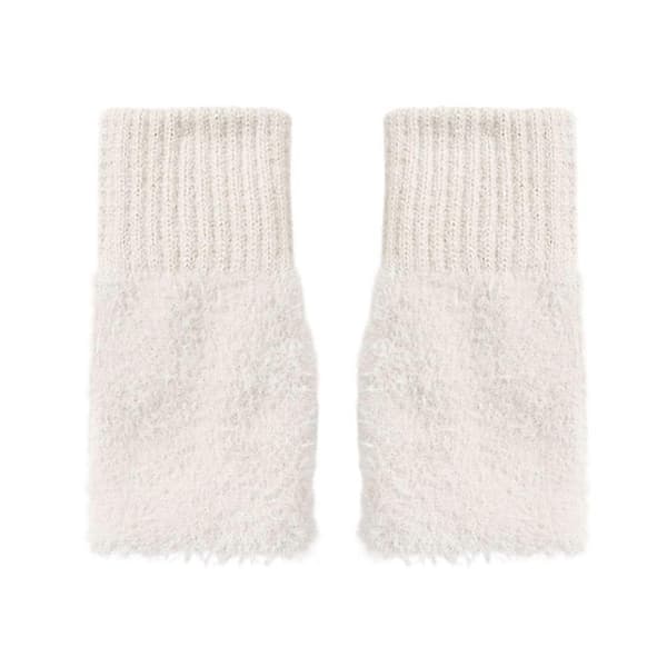 Halvfinger plysjhansker for kvinners vintervarme strikkede hansker;'/ C4O7 White One size