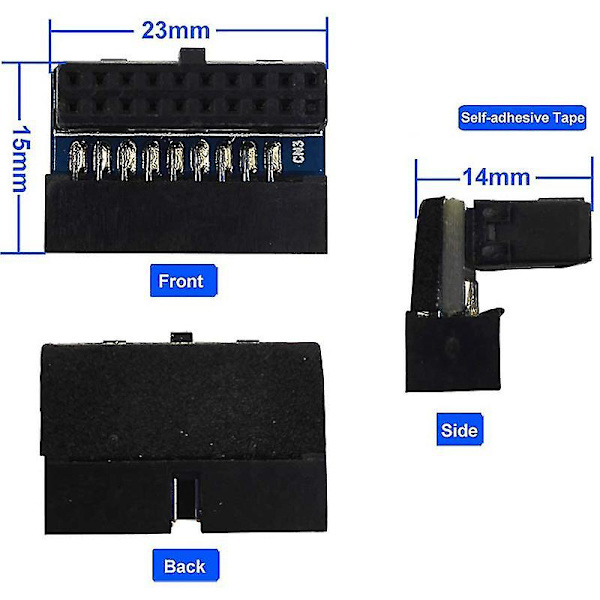 2 st USB 3.0 20-stifts till Fe L-sväng 90 graders höger adapterkort för moderkort (An