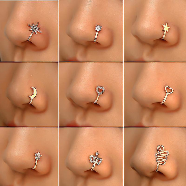Nose Rings Shiny Rhinestone Pentagram, 2022 Nya Nose Rings Hoops Fake Nose Rings Clip On Circle Nose Fake Nose Piercings Fashio