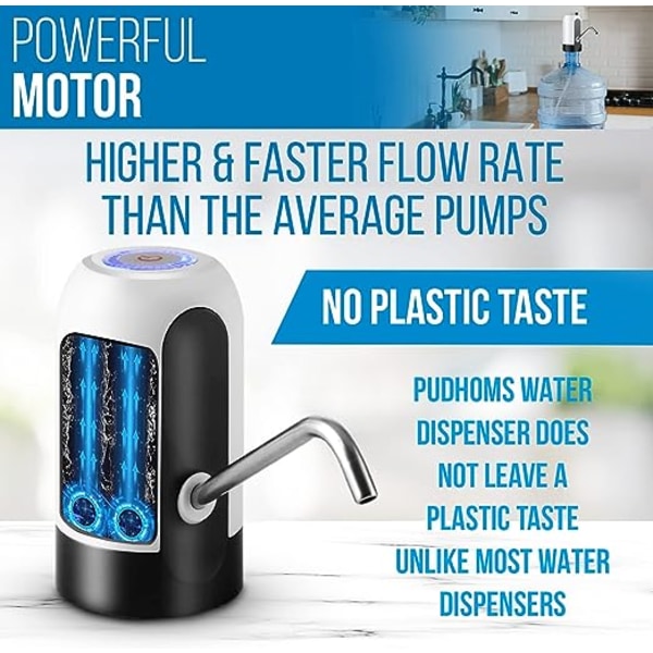 5 Gallons Vattenbehållare - USB Laddning Universal Passform Vattenflaska Pump för Dricksvatten Bärbar Automatisk Elektrisk Pump för Hem Kökskontor