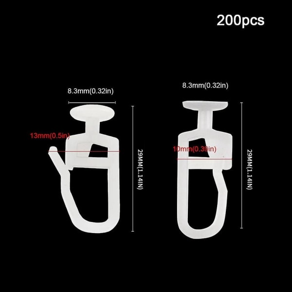 200 stk. gardinglidere med 8,3 mm hovedfoldning glider gardinskinne gliderskinner til gardiner