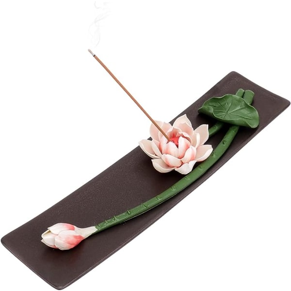 Røgelseholder til pinde, Keramisk håndlavet Lotus-røgelsesholder eller askefanger til Zen-indretning, boligindretning, værelsesindretning, yoga, meditationsgave