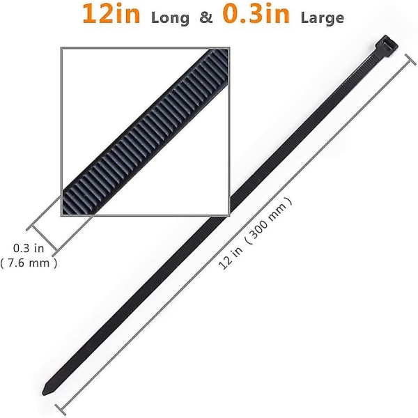 Cable Ties 300mm X 7.6mm Uv Resistant Ultra Strong Cable Ties With 70kg Tensile Strength Black Pack Of 100