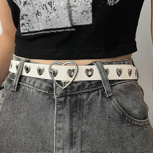 Hjerteformet Perforeret Jeansbælte, Mode Taljebælte til Daglig Brug White 1pcs