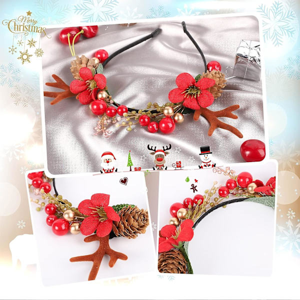 Juleblomst Hjort Hodebånd, Elg Hjort Dyr Horn Hodeplagg Hårstykke Halloween Jul Blomster Gevir Hårtilbehør for Kvinner Jenter