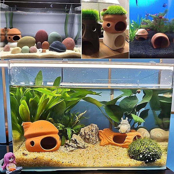 Tilbehør til Betta-akvarium, Pleco-huler for akvarium, Fiskekvariedekorasjon, Små og rekeoppdrettshule Inneholder ikke maling, Naturlig keramikk sopp
