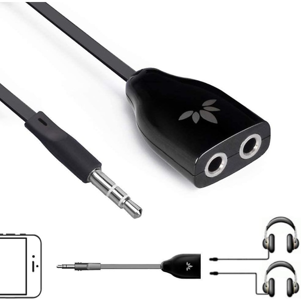 Tr302 Dobbel hodetelefonsplitter, 3,5 mm Aux Audio Stereo Adapter Øretelefonuttak, kompatibel med Iphone Samsung Smartphones Mp3-spiller